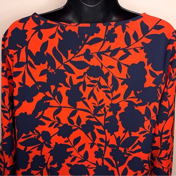 Small Croft And Barrow Red Navy Blue Floral Print Blouse 3/4 Sleeve Lightweight - Picture 5 of 13